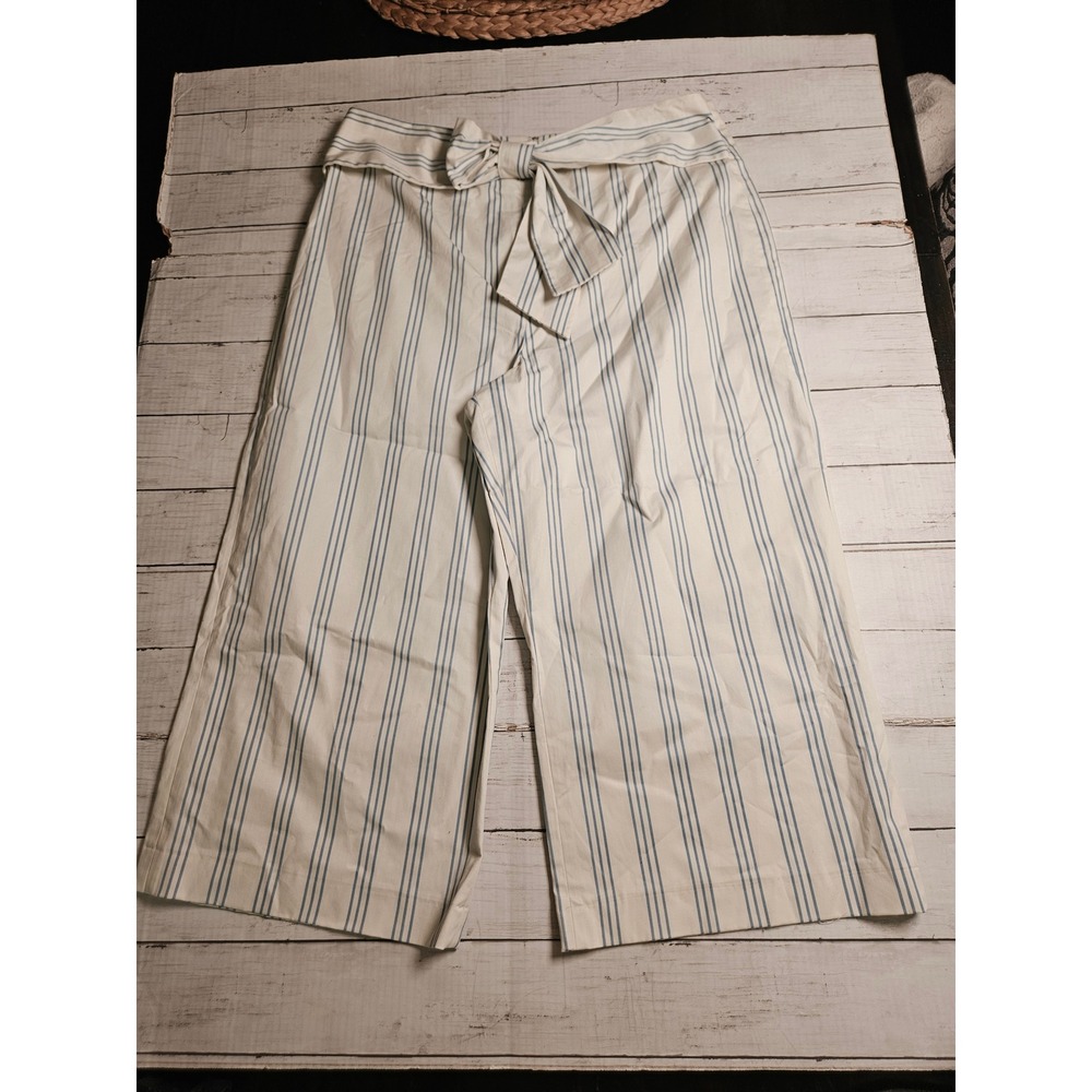 Alex Marie Striped‎ Wide Leg Crop Pants Blue White Bow Waist Sz 18 High Rise NEW